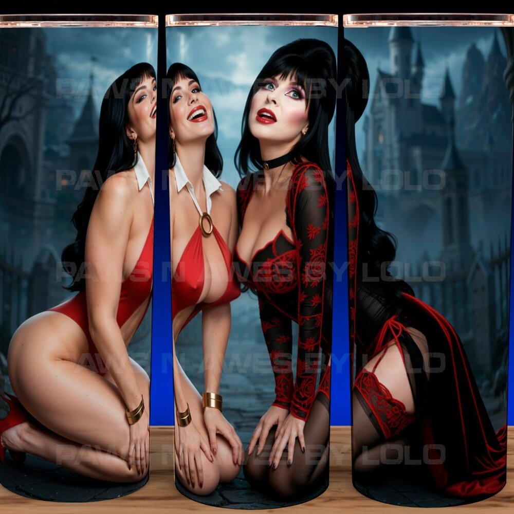 Sex Elvira Meets Seductive Vampirella Sexy Goth Queens Cup Mug Tumbler 20oz